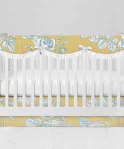 Bumperless Crib Set with Modern Skirt and Scalloped Rail Covers - Tea Time