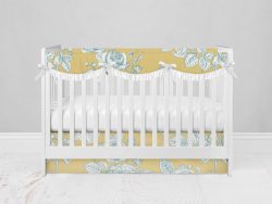 Bumperless Crib Set with Modern Skirt and Scalloped Rail Covers - Tea Time