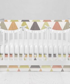 Bumperless Crib Set with Modern Skirt and Scalloped Rail Covers - Triangles