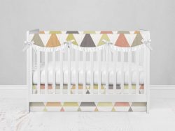 Bumperless Crib Set with Modern Skirt and Scalloped Rail Covers - Triangles
