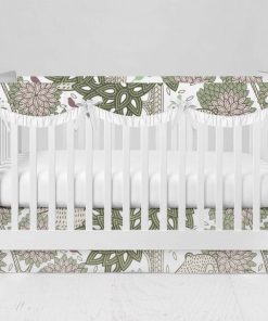 Bumperless Crib Set with Modern Skirt and Scalloped Rail Covers - Bear Berries