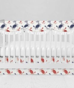 Bumperless Crib Set with Modern Skirt and Scalloped Rail Covers - Crab Crossing