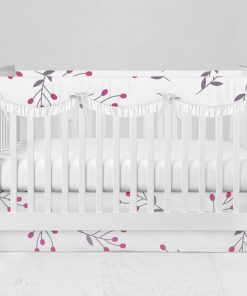 Bumperless Crib Set with Modern Skirt and Scalloped Rail Covers - Snow Berries