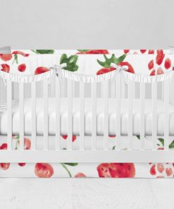 Bumperless Crib Set with Modern Skirt and Scalloped Rail Covers - Double Berry