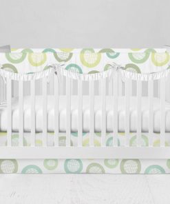 Bumperless Crib Set with Modern Skirt and Scalloped Rail Covers - Soft Circles
