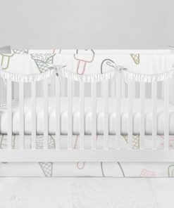 Bumperless Crib Set with Modern Skirt and Scalloped Rail Covers - Summer Sweets