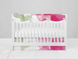 Bumperless Crib Set with Modern Skirt and Scalloped Rail Covers - Watercolor Heart Flowers