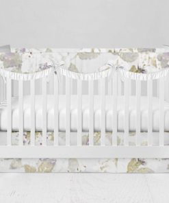 Bumperless Crib Set with Modern Skirt and Scalloped Rail Covers - Faded Rose