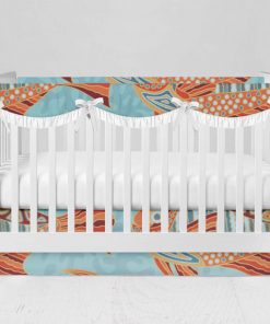 Bumperless Crib Set with Modern Skirt and Scalloped Rail Covers - Fancy Fish