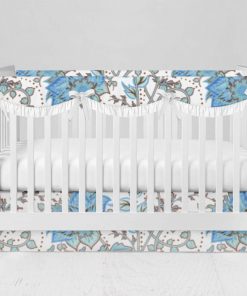 Bumperless Crib Set with Modern Skirt and Scalloped Rail Covers - Bitty Blue