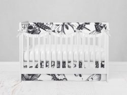 Bumperless Crib Set with Modern Skirt and Scalloped Rail Covers - Black Butterfly