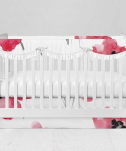 Bumperless Crib Set with Modern Skirt and Scalloped Rail Covers - Watercolor Poppy