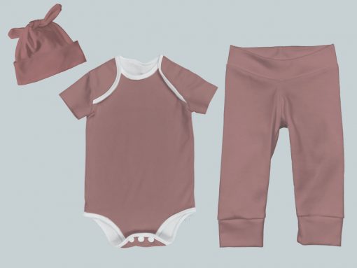 Everyday Set with Onesie, Joggers and Knotted Hat - Rose