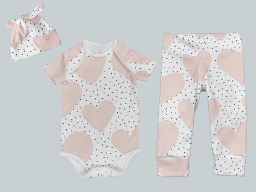 Everyday Set with Onesie, Joggers and Knotted Hat - Hearts and Dots