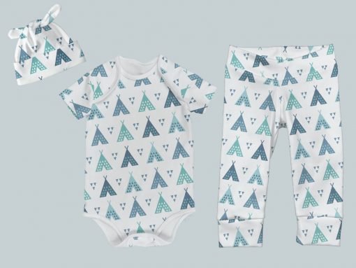 Everyday Set with Onesie, Joggers and Knotted Hat - Teal Teepee