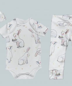 Everyday Set with Onesie, Joggers and Knotted Hat - Bunny Baby