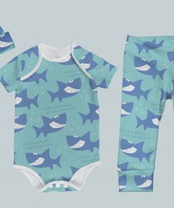 Everyday Set with Onesie, Joggers and Knotted Hat - Funny Shark