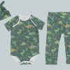 Everyday Set with Onesie, Joggers and Knotted Hat - Dino Green