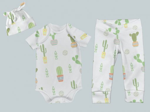 Everyday Set with Onesie, Joggers and Knotted Hat - Cactus Collection