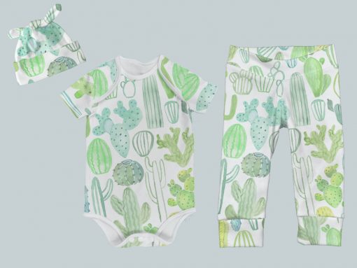 Everyday Set with Onesie, Joggers and Knotted Hat - Cactus