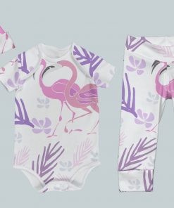 Everyday Set with Onesie, Joggers and Knotted Hat - Flamingos And Flowers