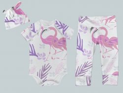 Everyday Set with Onesie, Joggers and Knotted Hat - Flamingos And Flowers