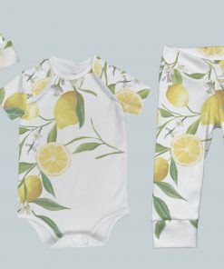 Everyday Set with Onesie, Joggers and Knotted Hat - Lemons Detailed Floral