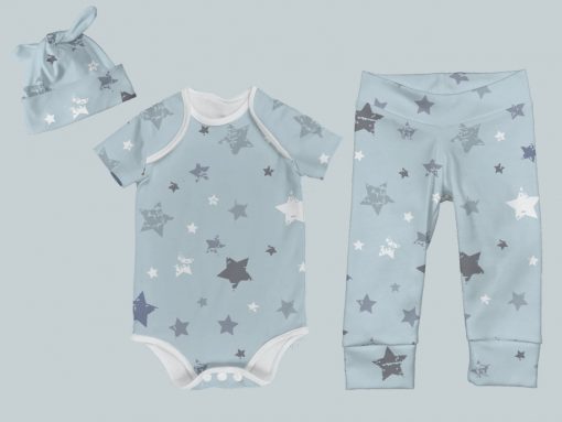 Everyday Set with Onesie, Joggers and Knotted Hat - Blue  Star Sky