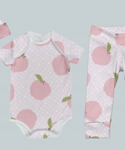 Everyday Set with Onesie, Joggers and Knotted Hat - Pink Apple