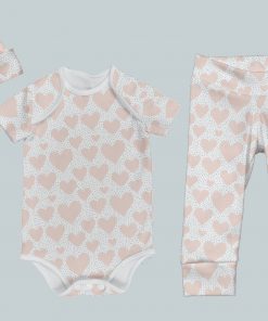 Everyday Set with Onesie, Joggers and Knotted Hat - Pink Hearts