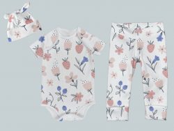 Everyday Set with Onesie, Joggers and Knotted Hat - Abstract Flowers & Berries