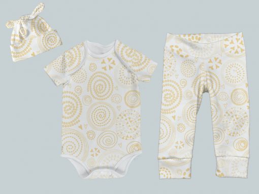Everyday Set with Onesie, Joggers and Knotted Hat - Swirls Yellow
