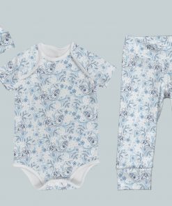 Everyday Set with Onesie, Joggers and Knotted Hat - Blue Birds Floral