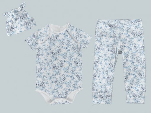 Everyday Set with Onesie, Joggers and Knotted Hat - Blue Birds Floral
