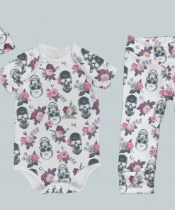 Everyday Set with Onesie, Joggers and Knotted Hat - Floral Skulls