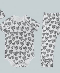 Everyday Set with Onesie, Joggers and Knotted Hat - Sketched Hearts