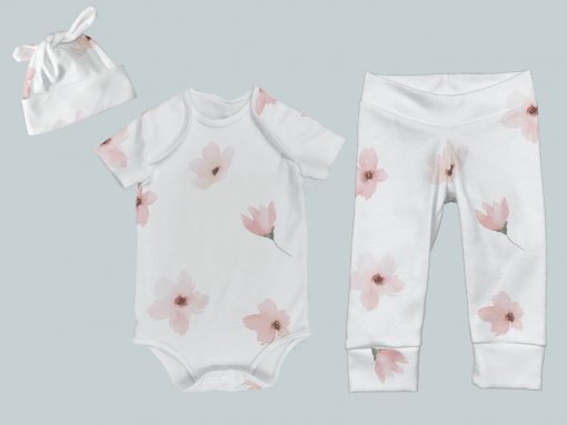 Everyday Set with Onesie, Joggers and Knotted Hat - Baby Blooms