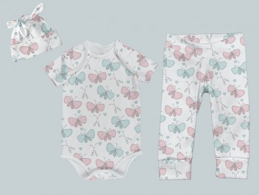 Everyday Set with Onesie, Joggers and Knotted Hat - Baby Butterfly