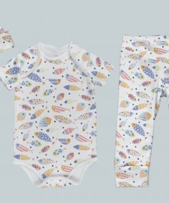 Everyday Set with Onesie, Joggers and Knotted Hat - Bubble Fish