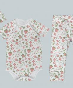 Everyday Set with Onesie, Joggers and Knotted Hat - Strawberry Sunshine