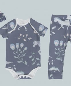 Everyday Set with Onesie, Joggers and Knotted Hat - Blue Horses