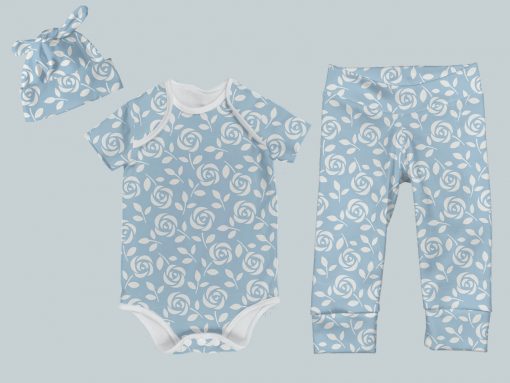 Everyday Set with Onesie, Joggers and Knotted Hat - Blue Rose