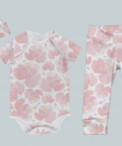 Everyday Set with Onesie, Joggers and Knotted Hat - Pink Petunia