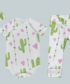Everyday Set with Onesie, Joggers and Knotted Hat - Cactus Love