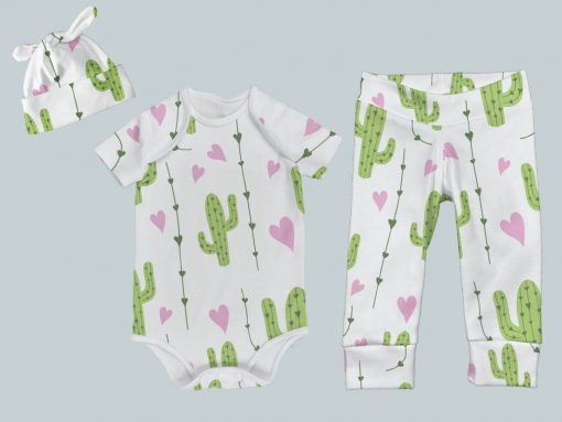 Everyday Set with Onesie, Joggers and Knotted Hat - Cactus Love