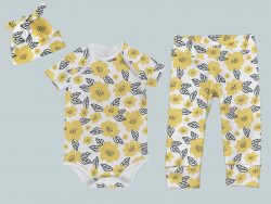Everyday Set with Onesie, Joggers and Knotted Hat - Yellow Blossoms