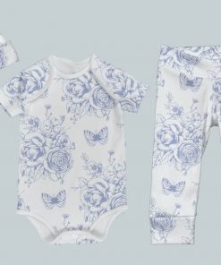 Everyday Set with Onesie, Joggers and Knotted Hat - Blue Rose Butterfly