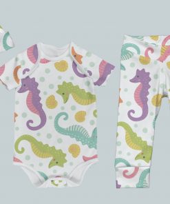 Everyday Set with Onesie, Joggers and Knotted Hat - Seahorses