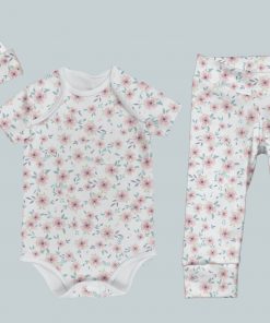 Everyday Set with Onesie, Joggers and Knotted Hat - Pink Baby Blossom