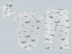 Everyday Set with Onesie, Joggers and Knotted Hat - Big Boat Small Boat